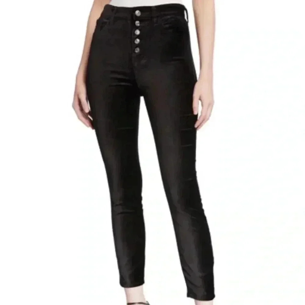 7 For All Mankind Women’s High Waisted Ankle Skinny Black Velvet Pants size 29